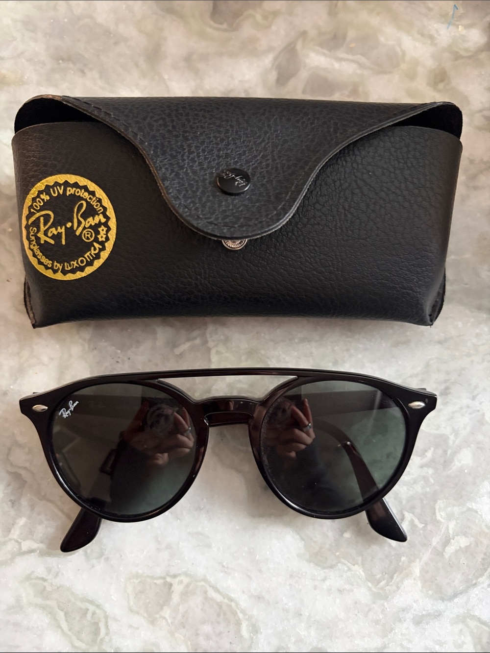 Ray-Ban Black Round Double-Bridge Sunglasses with Dark Lenses RB-4279-F